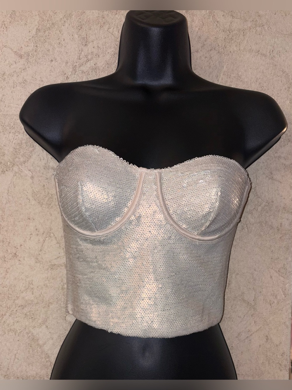 Zara Sequin Strapless Bustier Top - Ivory